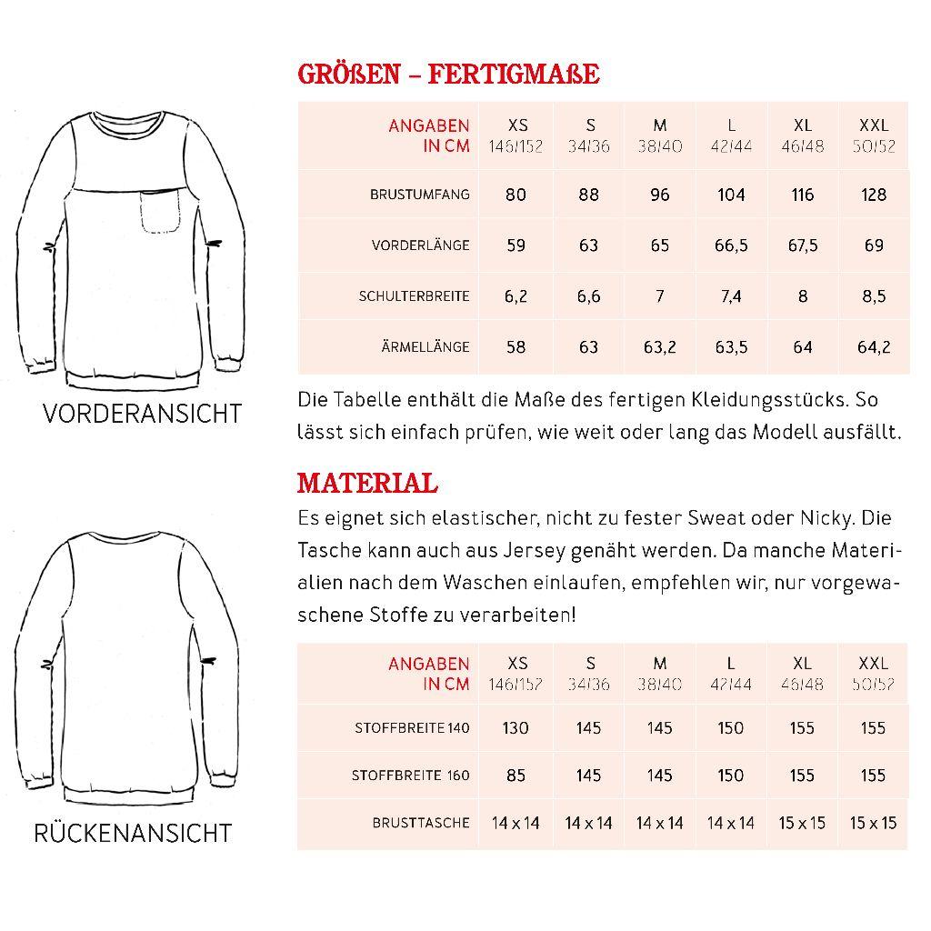 Papierschnittmuster Sweater Frau Bente XS-XXL